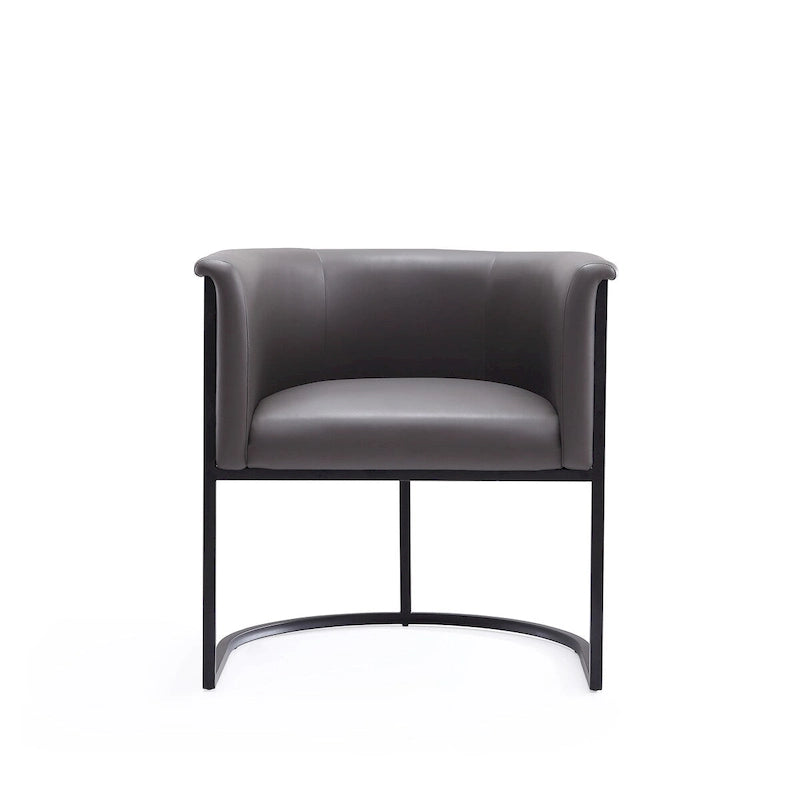 Chaise de salle à manger Mid-Century, assise et dossier en cuir, individuelle – Gris galet / Blanc / Blé / Noir / Havane