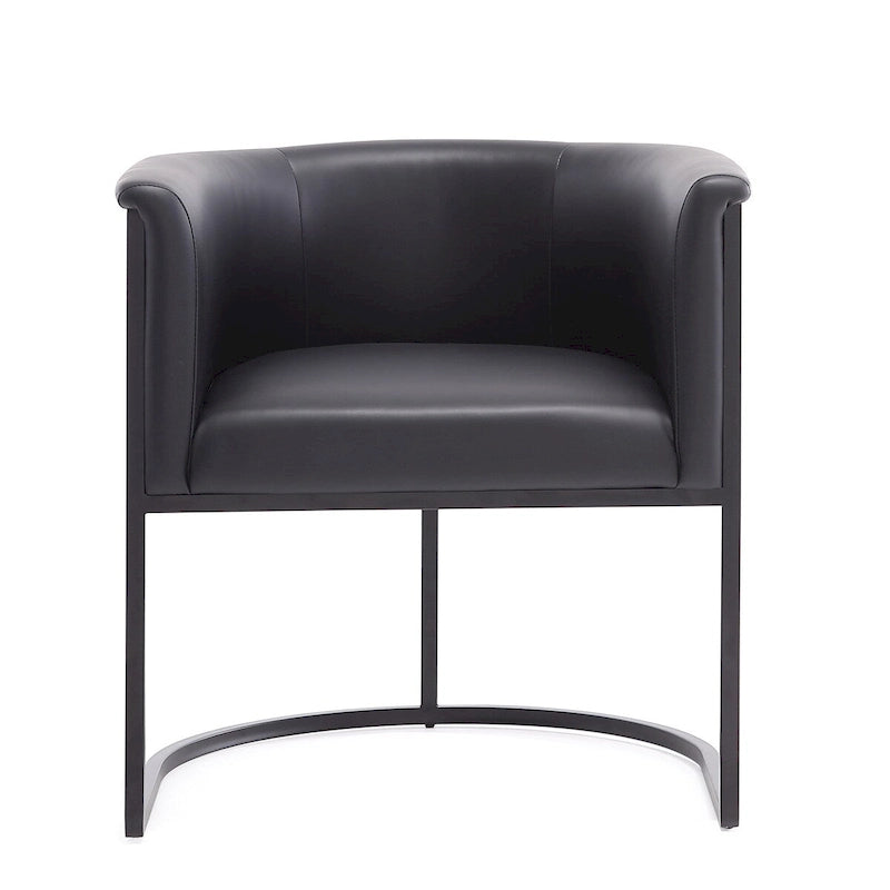 Chaise de salle à manger Mid-Century, assise et dossier en cuir, individuelle – Gris galet / Blanc / Blé / Noir / Havane