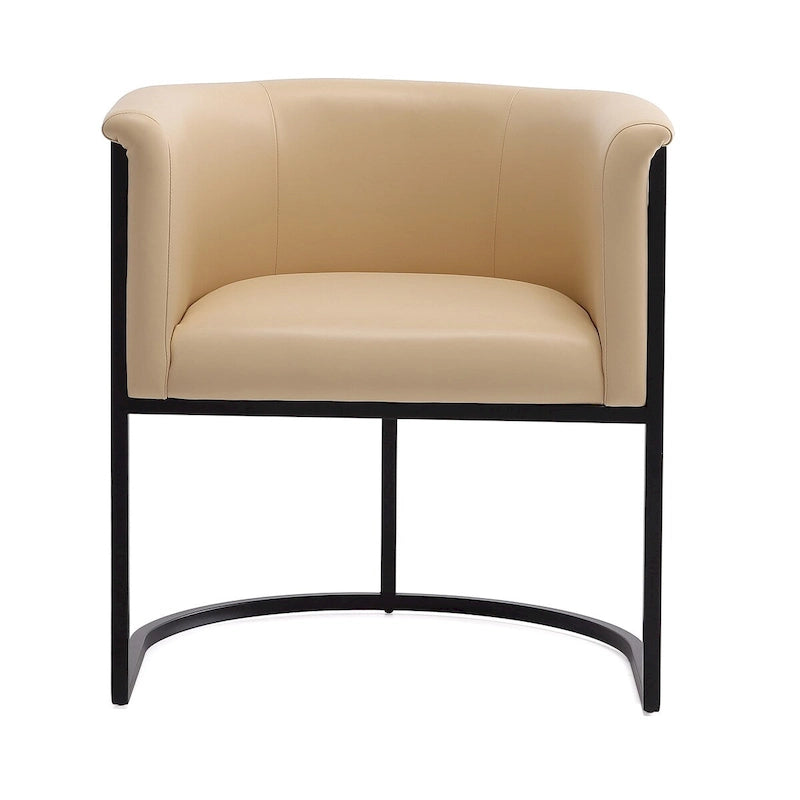 Chaise de salle à manger Mid-Century, assise et dossier en cuir, individuelle – Gris galet / Blanc / Blé / Noir / Havane