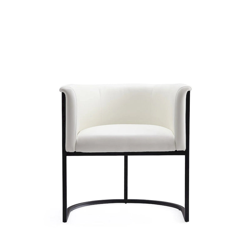 Chaise de salle à manger Mid-Century, assise et dossier en cuir, individuelle – Gris galet / Blanc / Blé / Noir / Havane