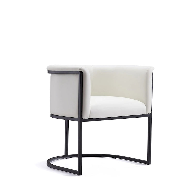 Chaise de salle à manger Mid-Century, assise et dossier en cuir, individuelle – Gris galet / Blanc / Blé / Noir / Havane