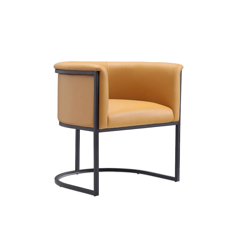 Chaise de salle à manger Mid-Century, assise et dossier en cuir, individuelle – Gris galet / Blanc / Blé / Noir / Havane