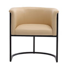 Chaise de salle à manger Mid-Century, assise et dossier en cuir, individuelle – Gris galet / Blanc / Blé / Noir / Havane