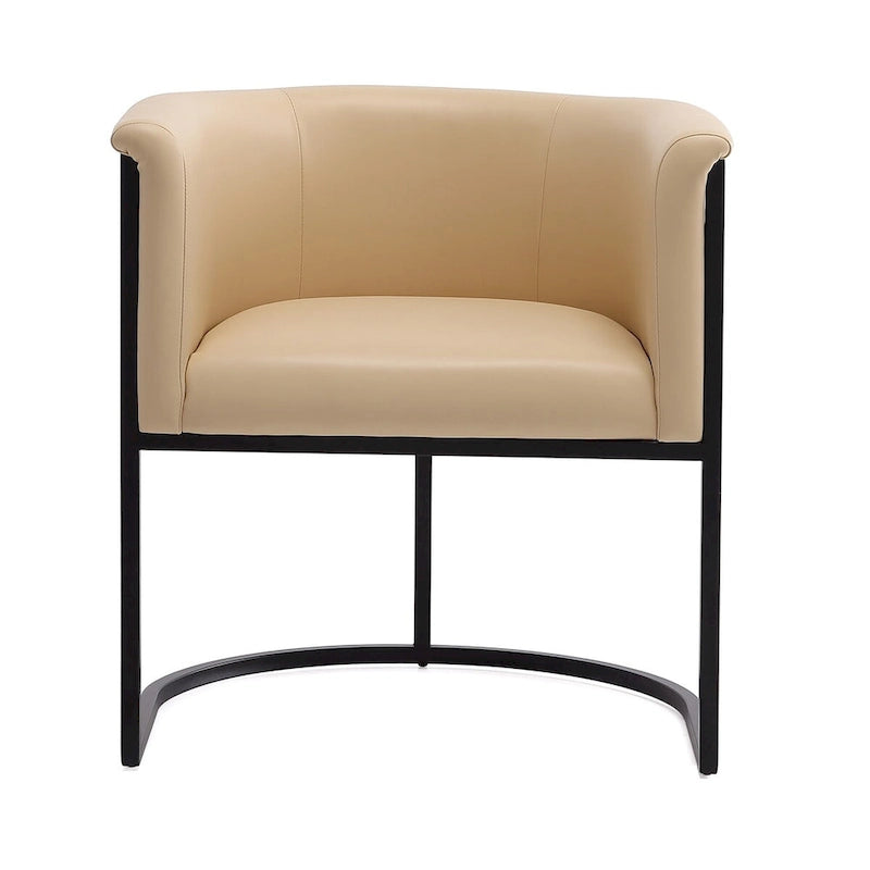 Chaise de salle à manger Mid-Century, assise et dossier en cuir, individuelle – Gris galet / Blanc / Blé / Noir / Havane