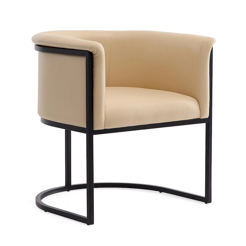 Chaise de salle à manger Mid-Century, assise et dossier en cuir, individuelle – Gris galet / Blanc / Blé / Noir / Havane