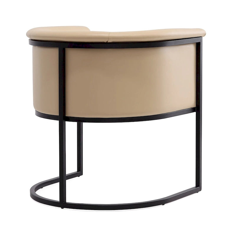 Chaise de salle à manger Mid-Century, assise et dossier en cuir, individuelle – Gris galet / Blanc / Blé / Noir / Havane