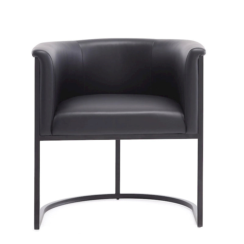 Chaise de salle à manger Mid-Century, assise et dossier en cuir, individuelle – Gris galet / Blanc / Blé / Noir / Havane