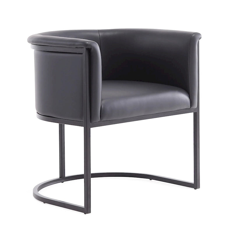 Chaise de salle à manger Mid-Century, assise et dossier en cuir, individuelle – Gris galet / Blanc / Blé / Noir / Havane