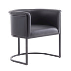 Chaise de salle à manger Mid-Century, assise et dossier en cuir, individuelle – Gris galet / Blanc / Blé / Noir / Havane
