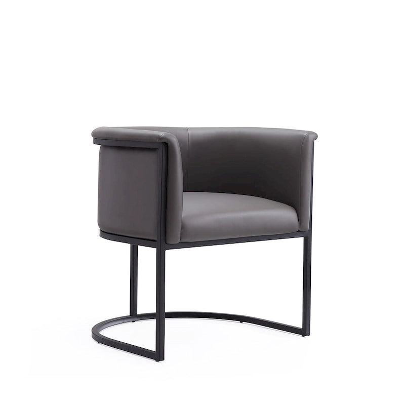 Chaise de salle à manger Mid-Century, assise et dossier en cuir, individuelle – Gris galet / Blanc / Blé / Noir / Havane