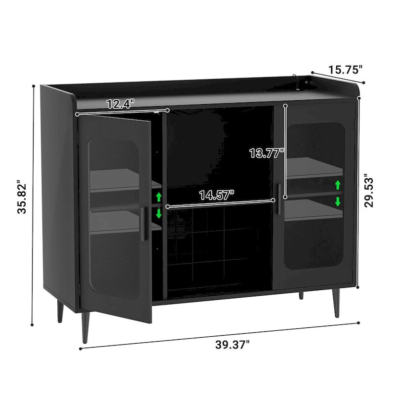 Buffet industriel noir avec casier à vin et lumières LED