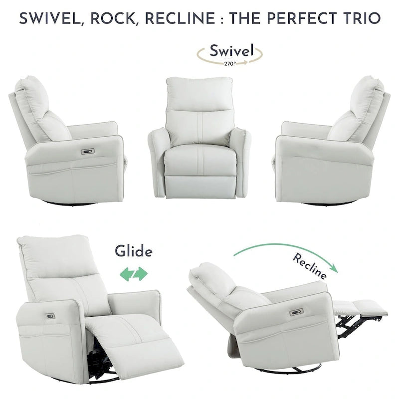 Fauteuil inclinable, pivotant et basculant électrique gris clair, 1 place