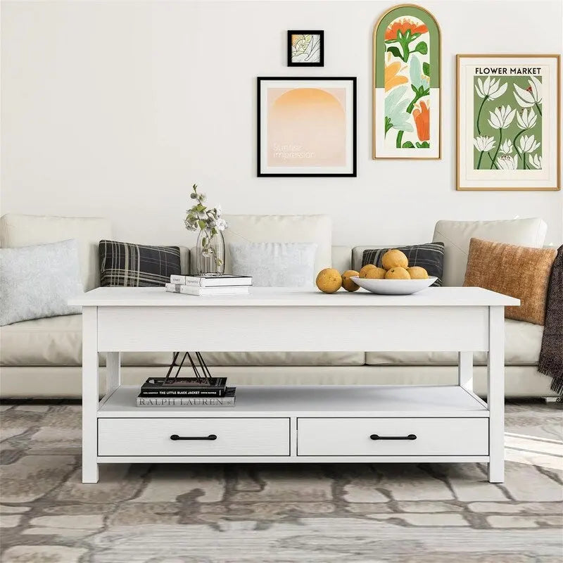 Table basse relevable avec rangement noire et blanche — 2 personnes