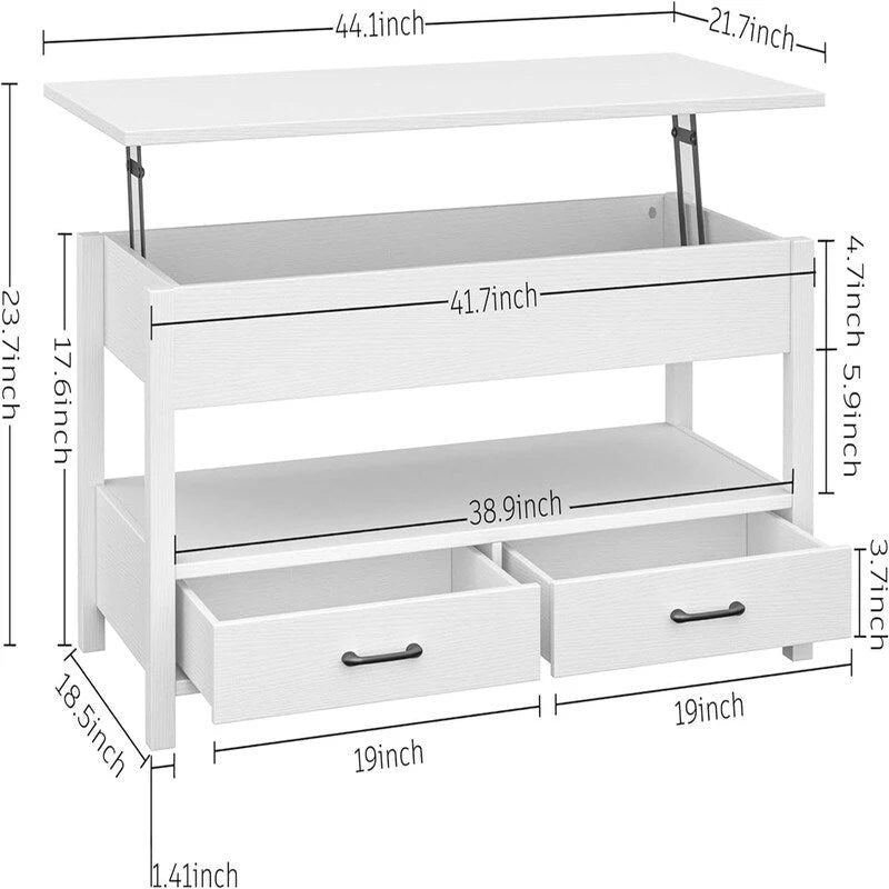 Table basse relevable avec rangement noire et blanche — 2 personnes