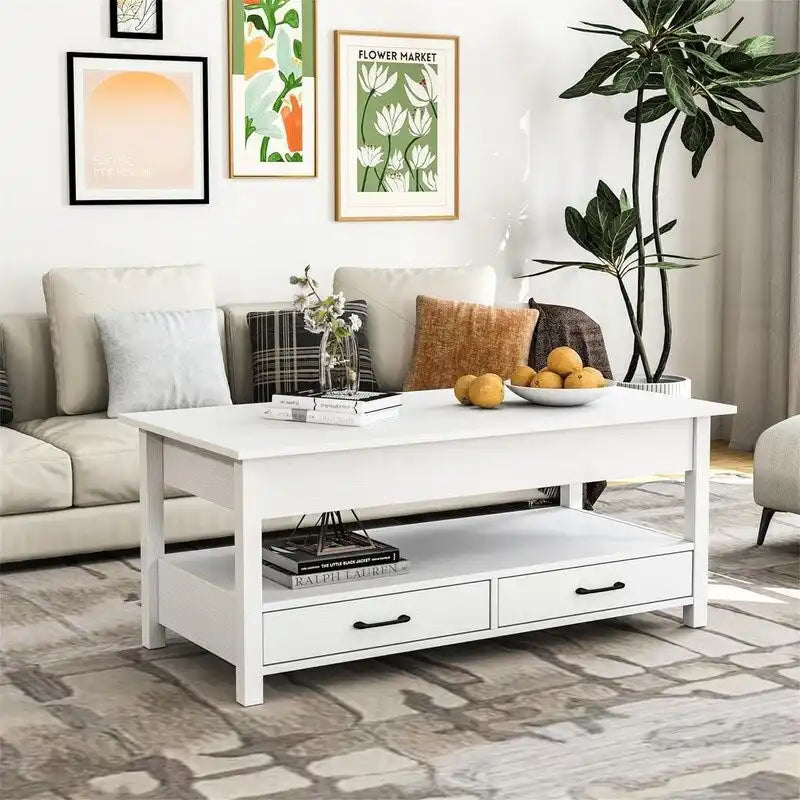 Table basse relevable avec rangement noire et blanche — 2 personnes