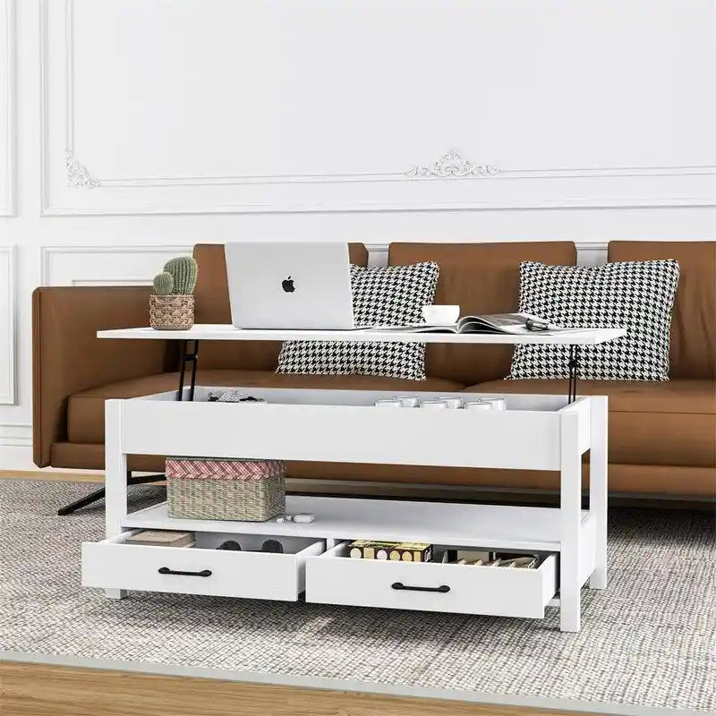 Table basse relevable avec rangement noire et blanche — 2 personnes
