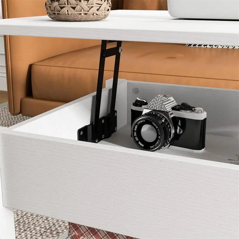 Table basse relevable avec rangement noire et blanche — 2 personnes