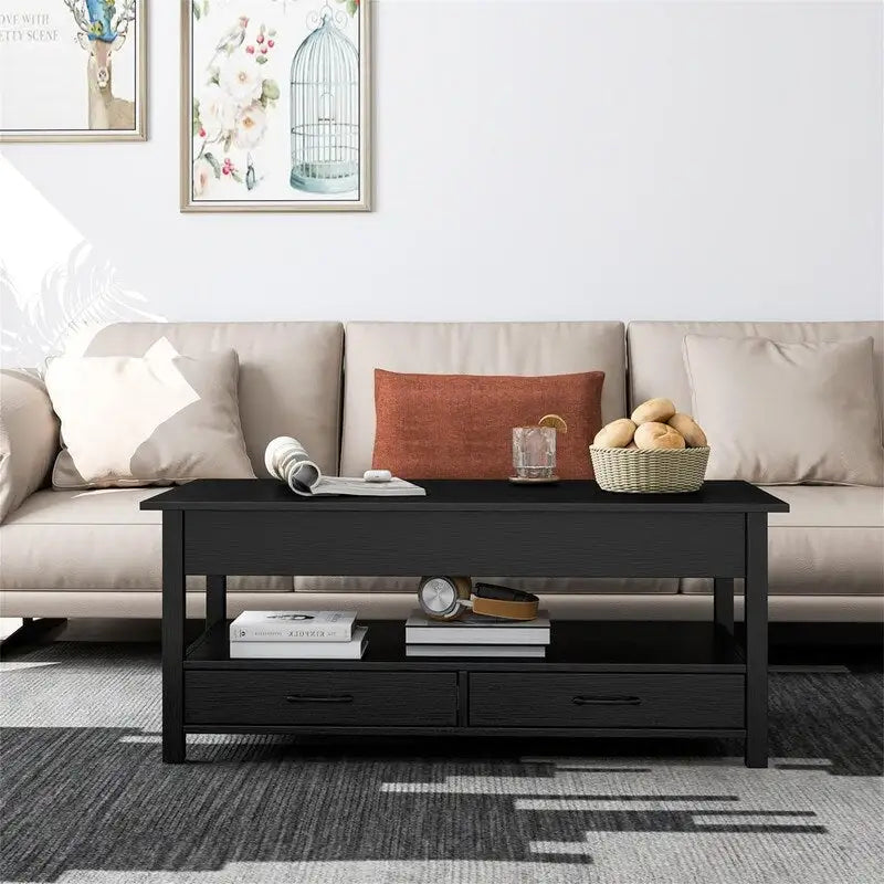 Table basse relevable avec rangement noire et blanche — 2 personnes