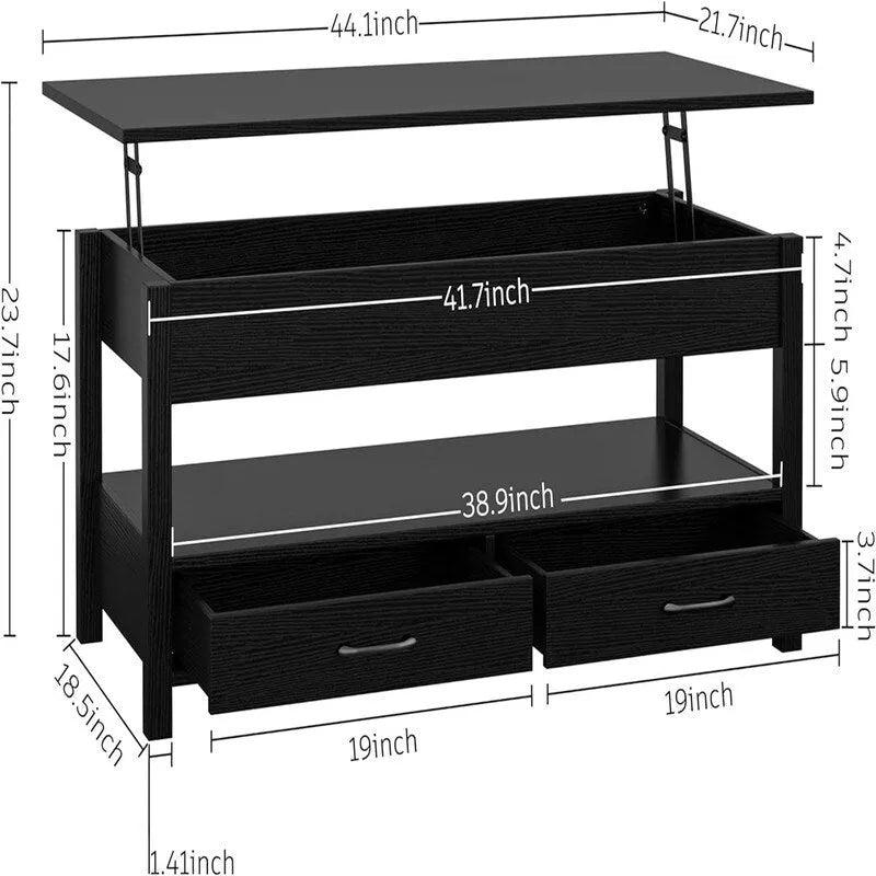 Table basse relevable avec rangement noire et blanche — 2 personnes