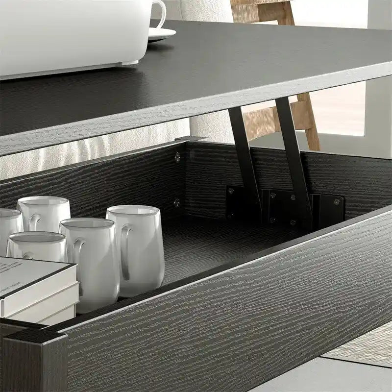 Table basse relevable avec rangement noire et blanche — 2 personnes