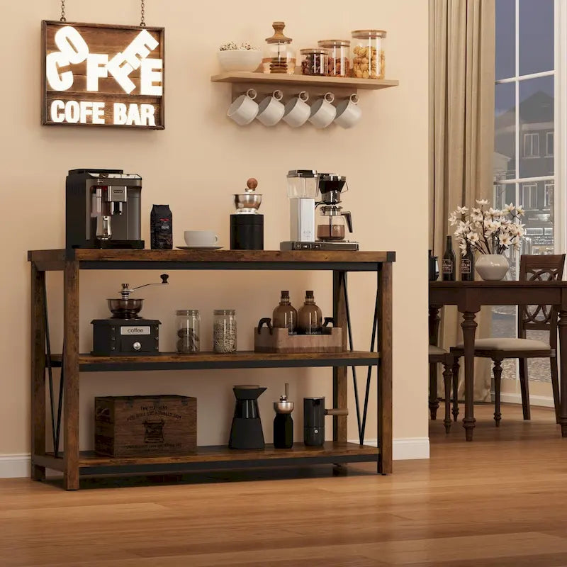 Console rustique à 3 niveaux gris/marron