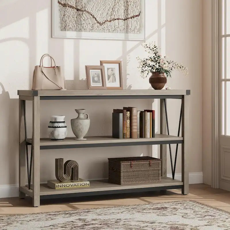 Console rustique à 3 niveaux gris/marron