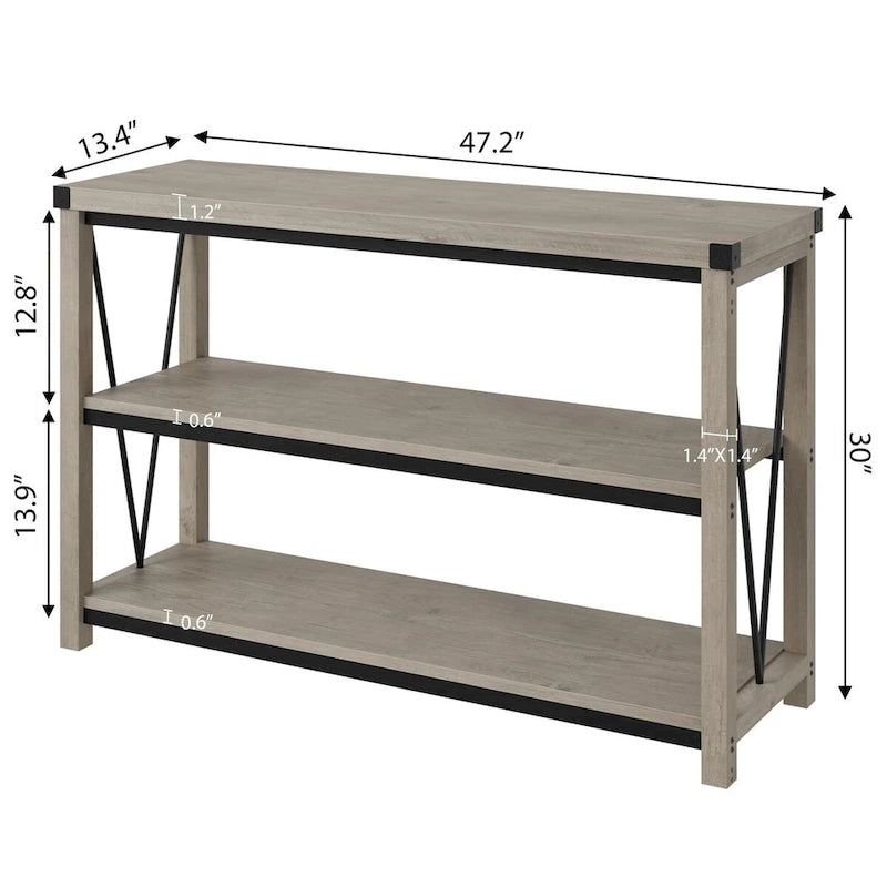 Console rustique à 3 niveaux gris/marron