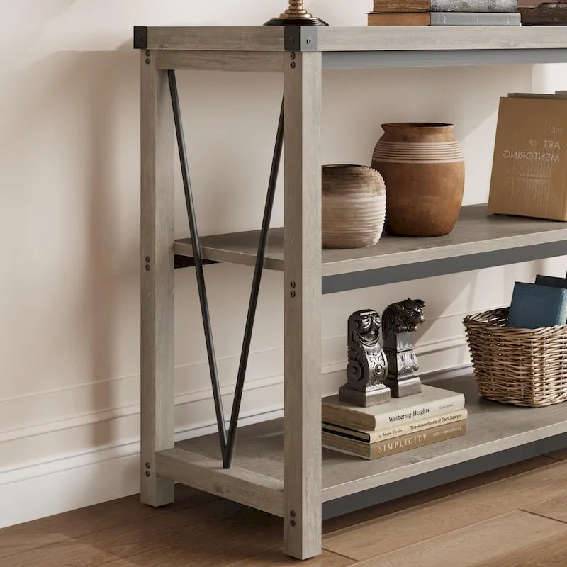 Console rustique à 3 niveaux gris/marron