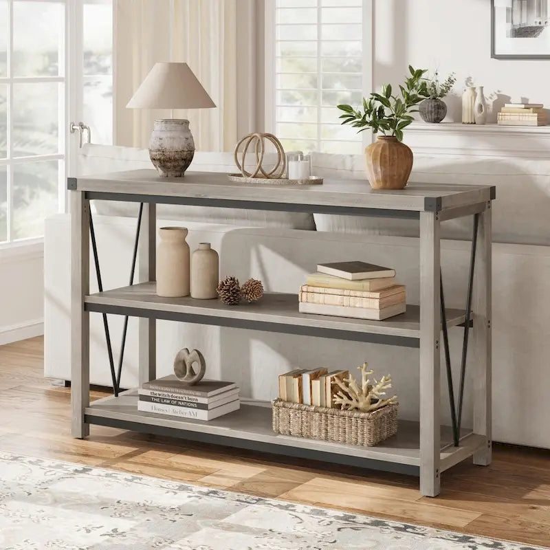 Console rustique à 3 niveaux gris/marron
