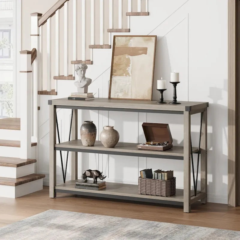 Console rustique à 3 niveaux gris/marron