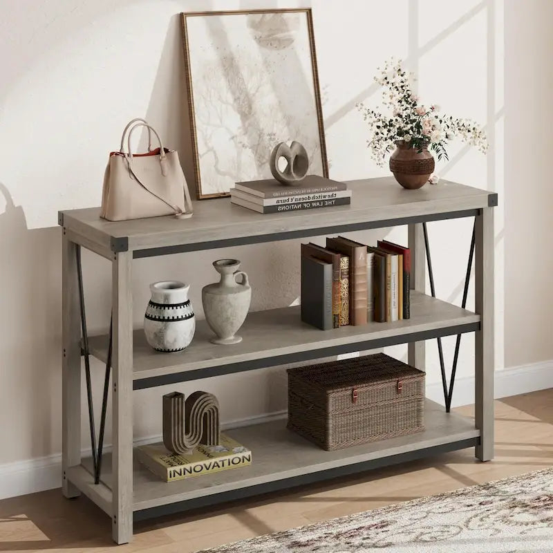 Console rustique à 3 niveaux gris/marron