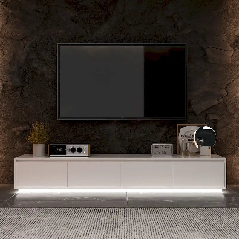 Meuble TV blanc laqué avec éclairage LED — 1 unité