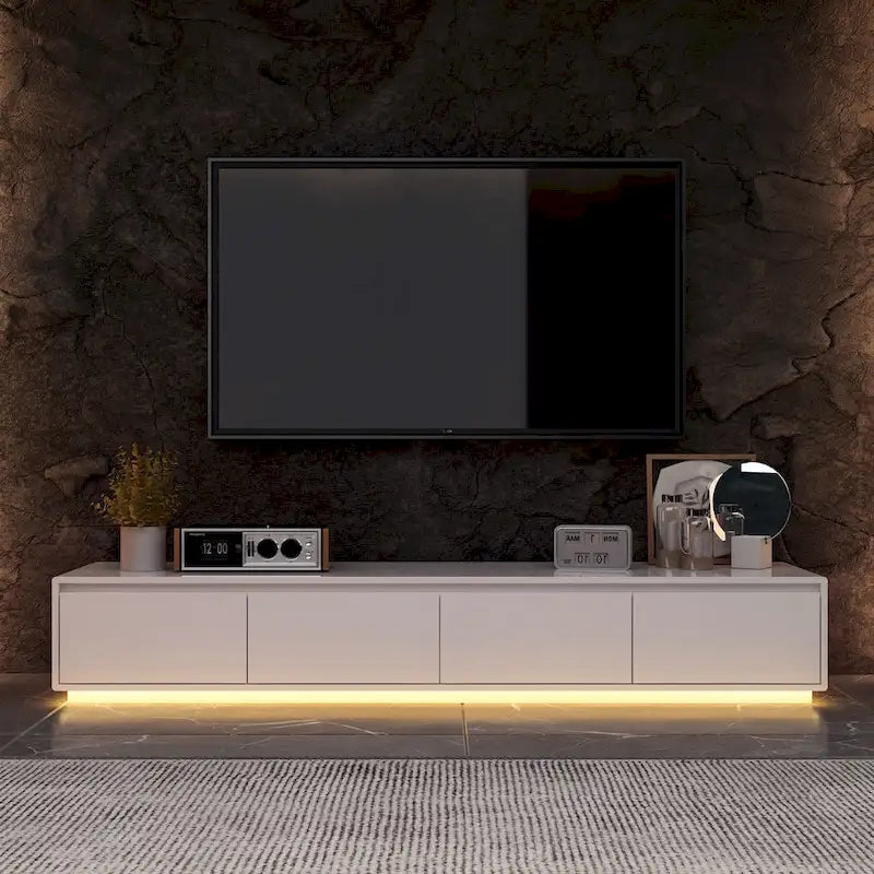 Meuble TV blanc laqué avec éclairage LED — 1 unité