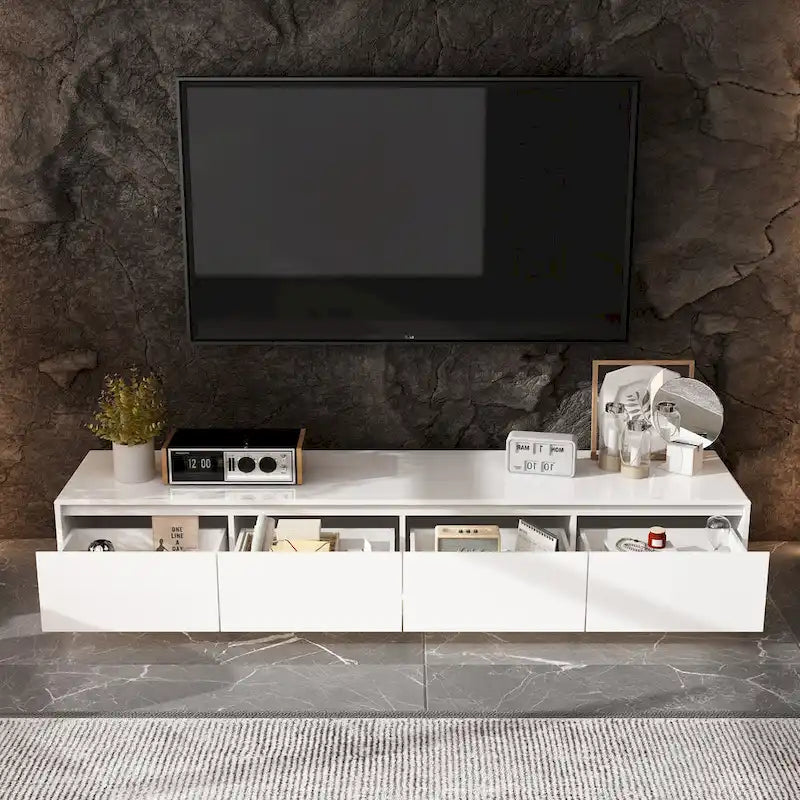 Meuble TV blanc laqué avec éclairage LED — 1 unité