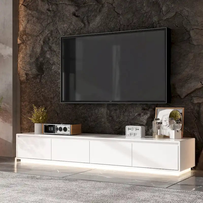 Meuble TV blanc laqué avec éclairage LED — 1 unité