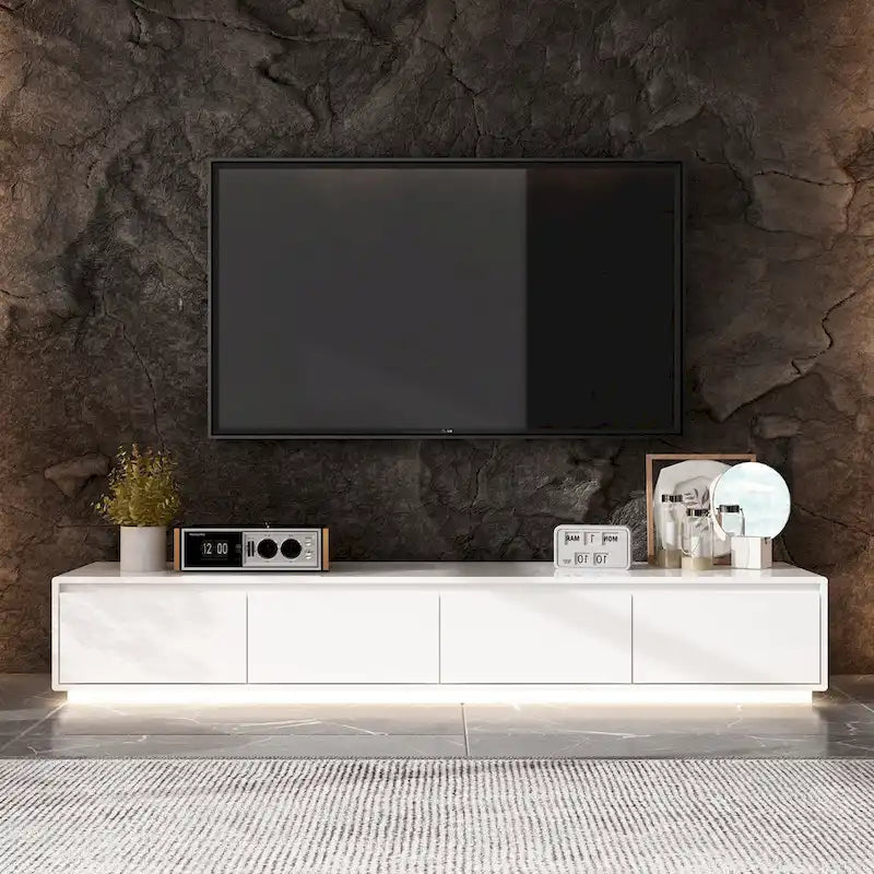 Meuble TV blanc laqué avec éclairage LED — 1 unité