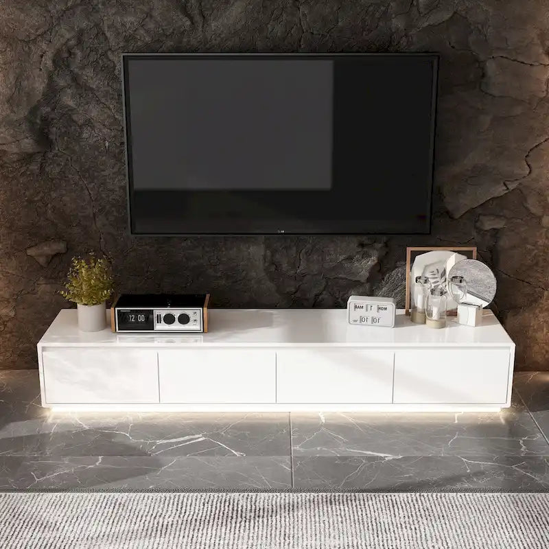 Meuble TV blanc laqué avec éclairage LED — 1 unité