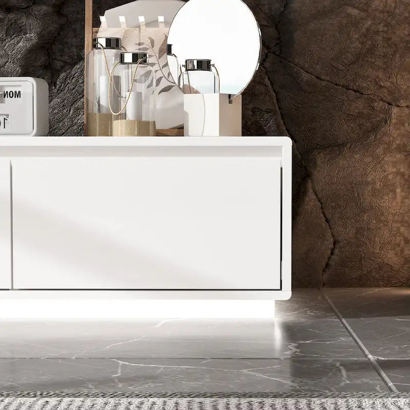 Meuble TV blanc laqué avec éclairage LED — 1 unité