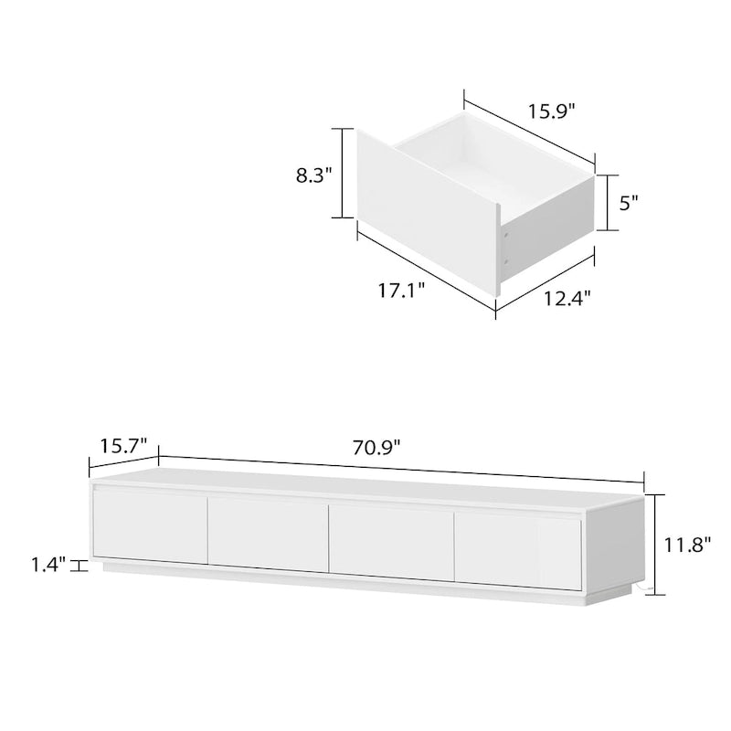 Meuble TV blanc laqué avec éclairage LED — 1 unité