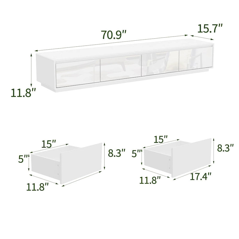 Meuble TV blanc laqué avec éclairage LED — 1 unité