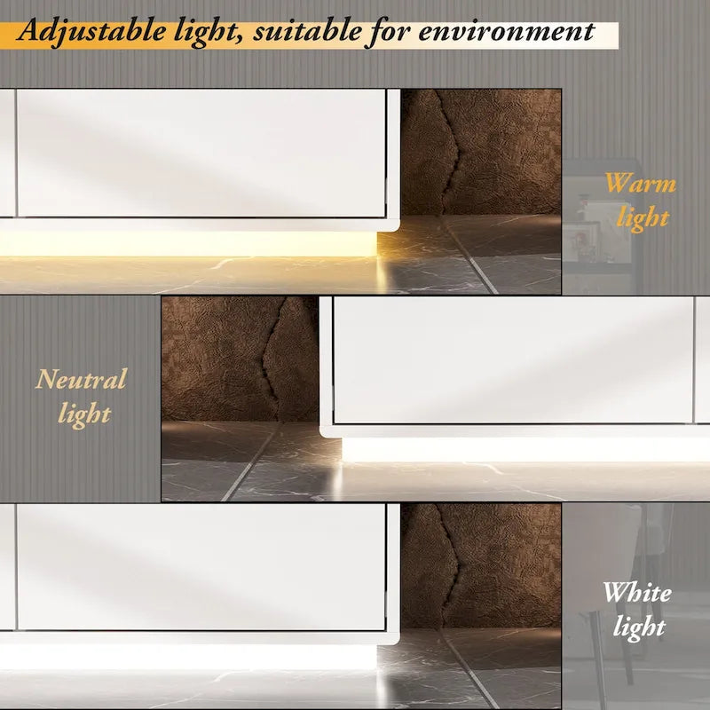 Meuble TV blanc laqué avec éclairage LED — 1 unité