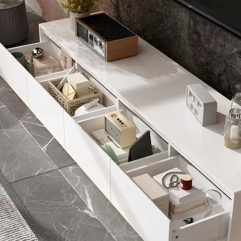 Meuble TV blanc laqué avec éclairage LED — 1 unité