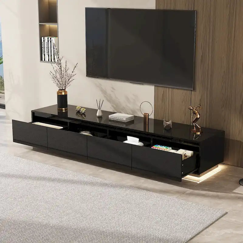 Meuble TV blanc laqué avec éclairage LED — 1 unité