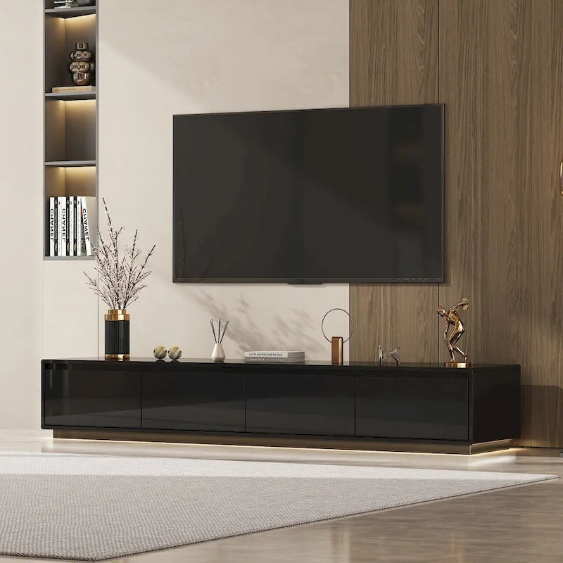 Meuble TV blanc laqué avec éclairage LED — 1 unité