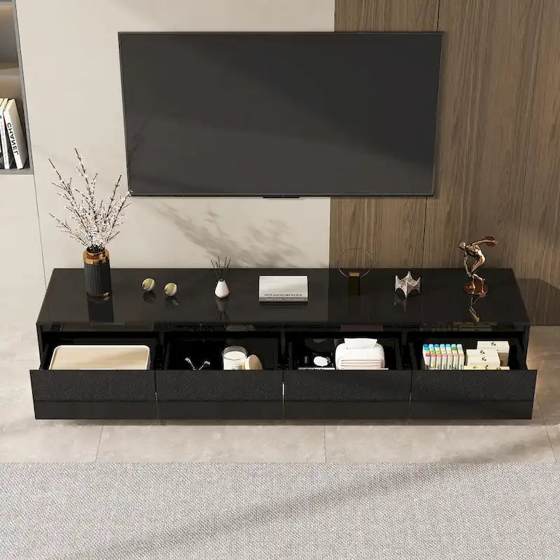 Meuble TV blanc laqué avec éclairage LED — 1 unité