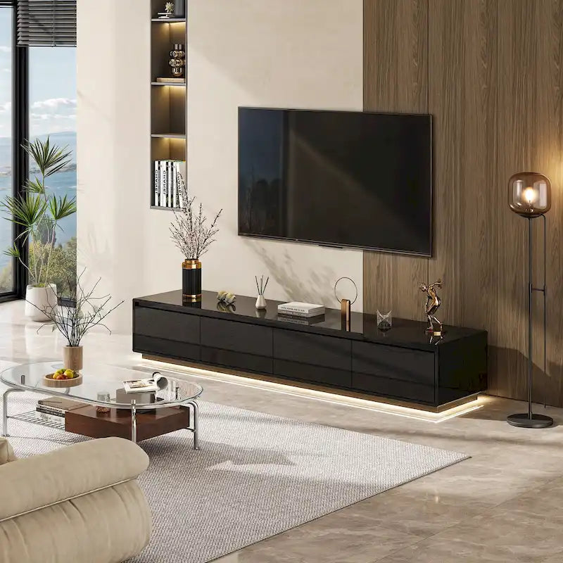 Meuble TV blanc laqué avec éclairage LED — 1 unité