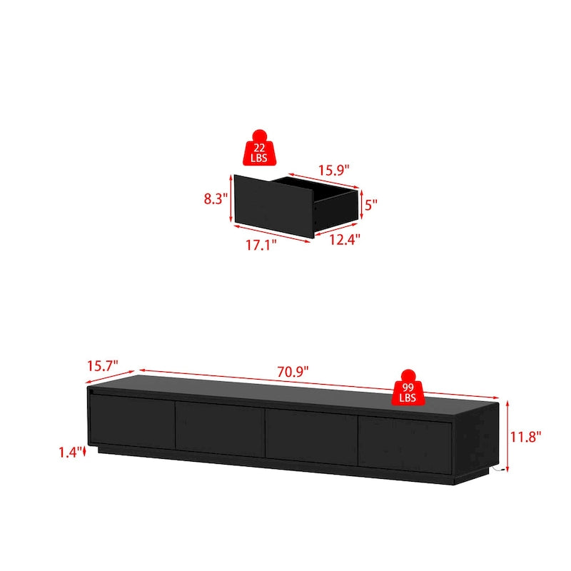 Meuble TV blanc laqué avec éclairage LED — 1 unité