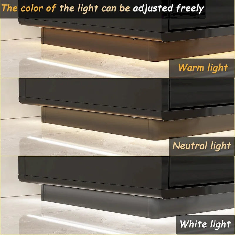Meuble TV blanc laqué avec éclairage LED — 1 unité