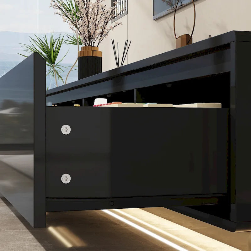 Meuble TV blanc laqué avec éclairage LED — 1 unité