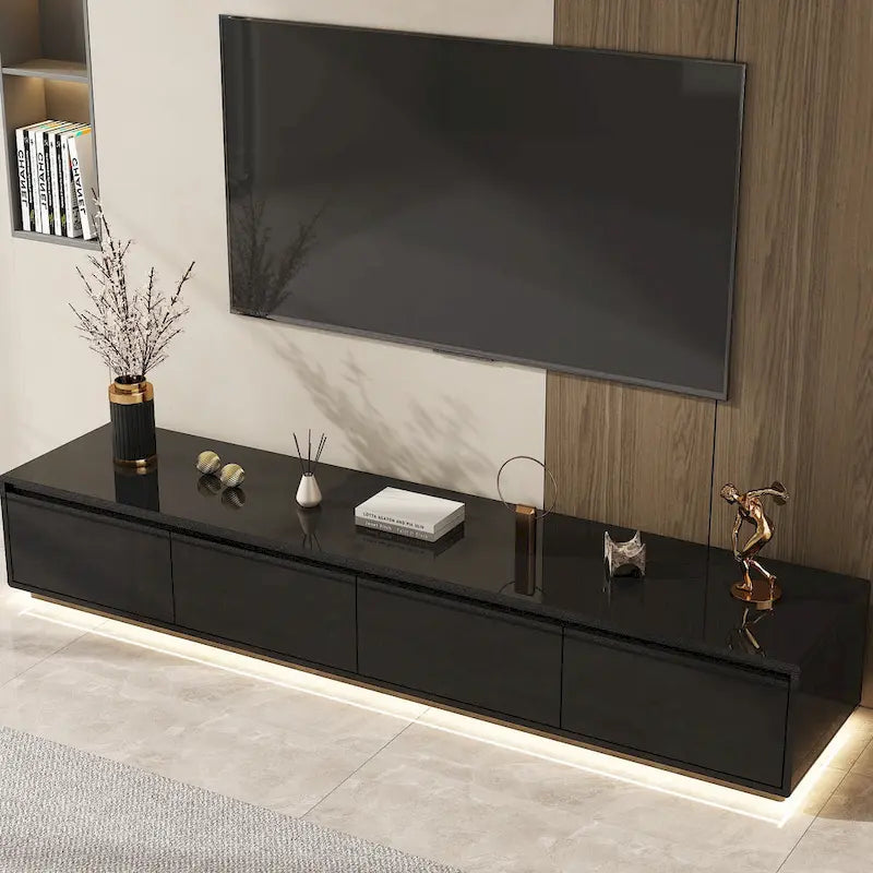 Meuble TV blanc laqué avec éclairage LED — 1 unité
